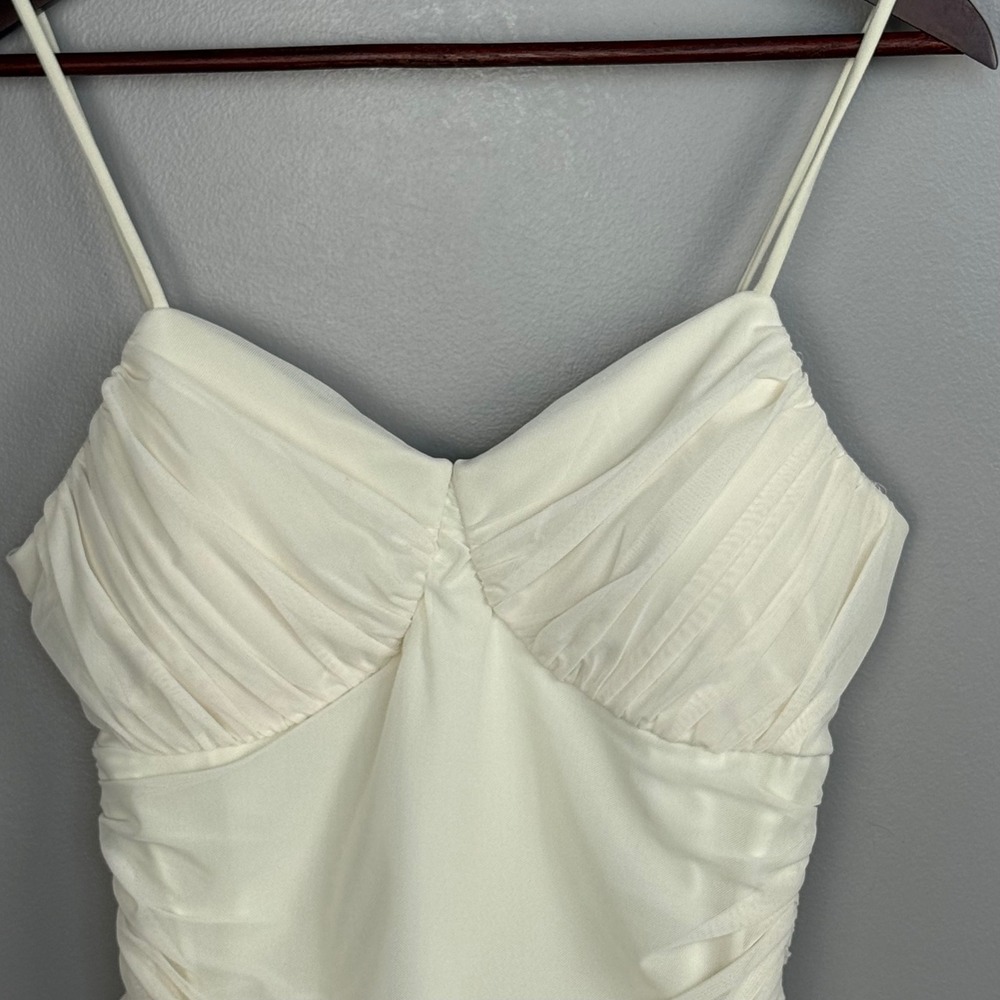 Express Body Contour Bodysuit Women's Large White Ruched Mesh Strappy - Picture 6 of 10